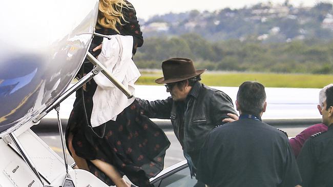 MUST CREDIT MEDIA MODE GROUP RIGHTS AVAILABLE WITH SMALL FEE WEB AND PRINT RIGHTS JOHNNY DEPP AND AMBER HEARD LEAVE AUSTRALIA THE HOLLYWOOD COUPLE BOARDED THEIR PRIVATE JET AT THE GOLD COAST AIRPORT TODAY 19 April 2016 Â©MEDIA-MODE.COM