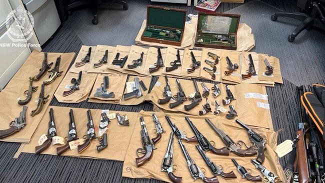 Police allegedly seized a large number of unregistered firearms from the Williamtown property in August, 2024. Picture: NSW Police