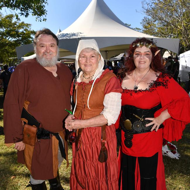 Townsville Medieval and Fantasy Festival 2024 at Cluden. Andrew, Carol and Andrea Blackman. Picture: Evan Morgan
