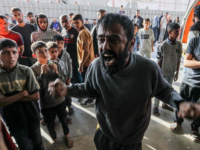 Chaos outside Nasser Hospital as the injured were brought in after Israeli soldiers opened fire at Palestinians trying to reach US aid west of Rafah city in the southern Gaza Strip. Picture: Anadolu via Getty Images