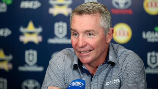 Cowboys coach Paul Green speaks during a post game media conference after the Round 24 NRL match between the North Queensland Cowboys and the Canterbury Bulldogs at 1300SMILES Stadium in Townsville, Thursday, August 29, 2019. (AAP Image/Michael Chambers)