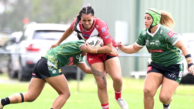 Redcliffe Kiana Henare in last Saturday’s U19s girls trial for Redcliffe v Ipswich. Picture, John Gass