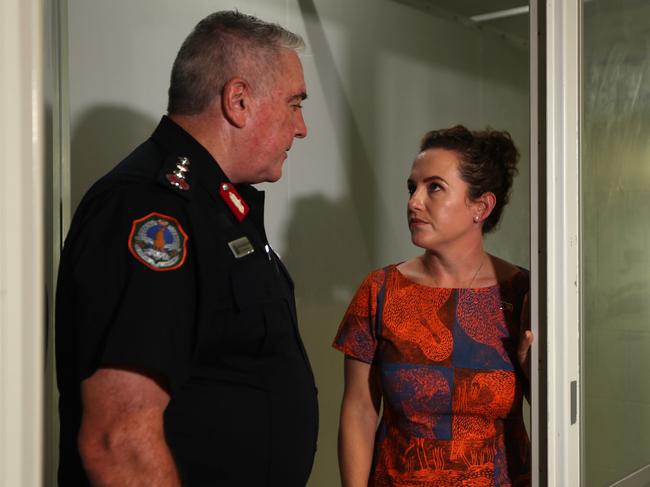 Chief Minister Lia Finocchiaro and NT Police Commissioner Michael Murphy touring the Peter McAulay Centre Berrimah watch house. Picture: Zizi Averill