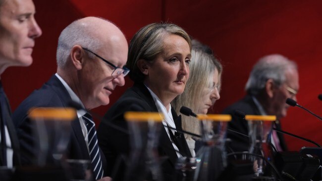 Richard Goyder and Vanessa Hudson at the Qantas AGM in Melbourne on Friday. Picture: NCA NewsWire / Luis Ascui