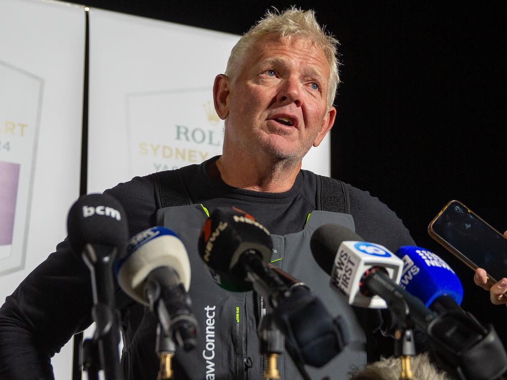 Sailing master of LawConnect Tony Mutter after arriving in Hobart in the early hours of Saturday 28th December 2024. Picture: Linda Higginson