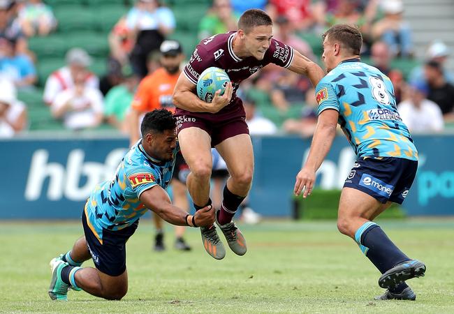 Luke Metcalf during the 2020 NRL Nines for Manly (AAP Image/Richard Wainwright)