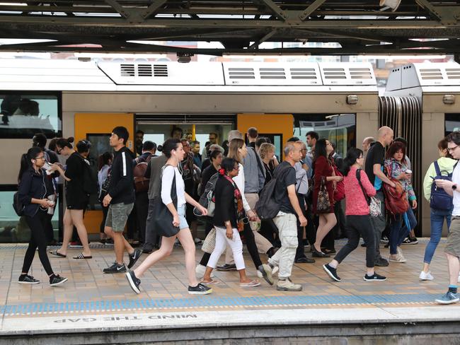 Commuters at Central Train Station after a mechanical issue at Circular Quay caused problems on the rail lines. Picture Rohan Kelly