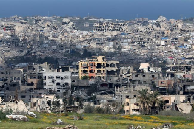 A picture taken from Israel's southern border with the Gaza Strip shows destroyed buildings in northern Gaza