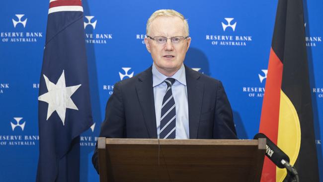 Reserve Bank of Australia governor Philip Lowe announces a lift in interest rates last week. Picture: Getty Images