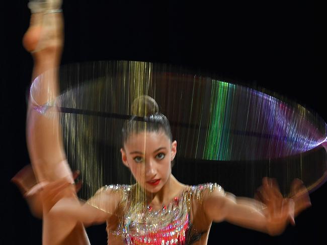 MELBOURNE, AUSTRALIA - JUNE 01:  Alexandra Kiroi-Bogatyreva of Victoria competes with the Hoop during the 2018 Australian Gymnastics Championships at Hisense Arena on June 1, 2018 in Melbourne, Australia.  (Photo by Quinn Rooney/Getty Images)