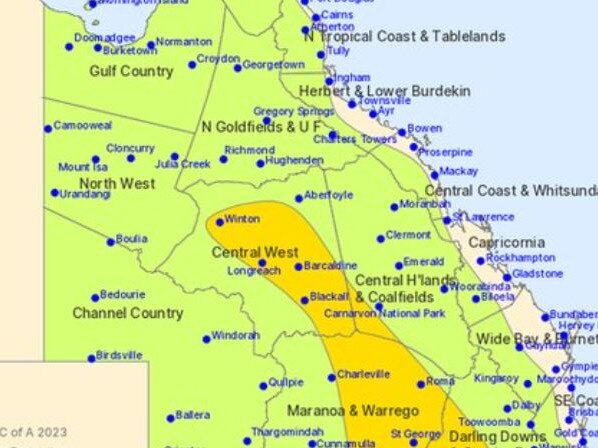 The Bureau says storms are possible for most of the state on Sunday.