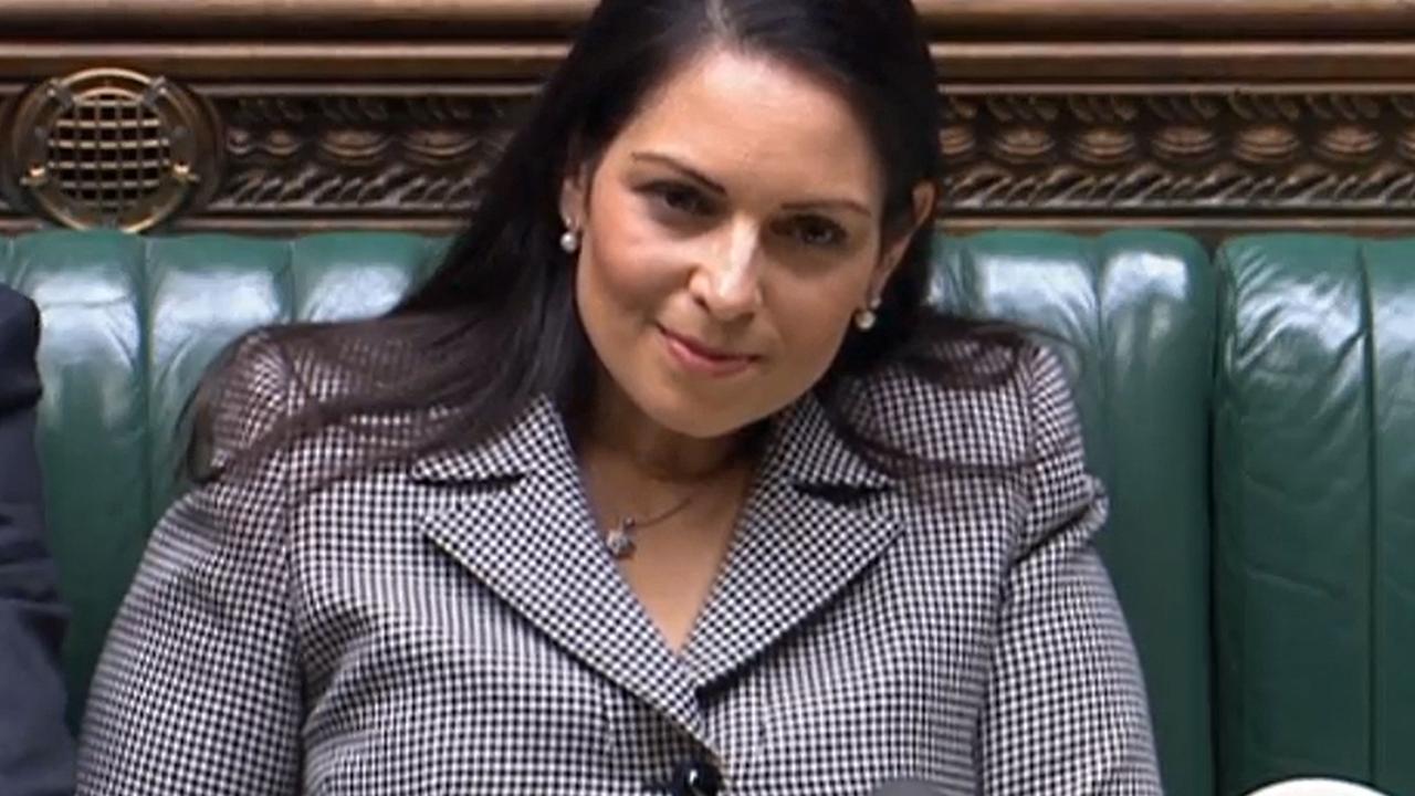 Britain's Home Secretary Priti Patel gesturing as she gives a statement concerning the government's plan to send migrants and asylum seekers who cross the Channel to Rwanda. Picture: PRU / AFP