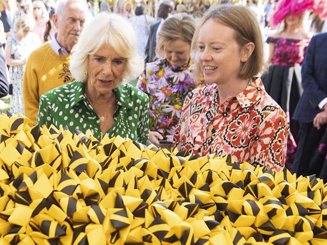 Queen Camilla attends a "Bee Garden Party" to celebrate the 13th anniversary of the charity Bees for Development (BFD), in London, on Wednesday. Picture: AFP