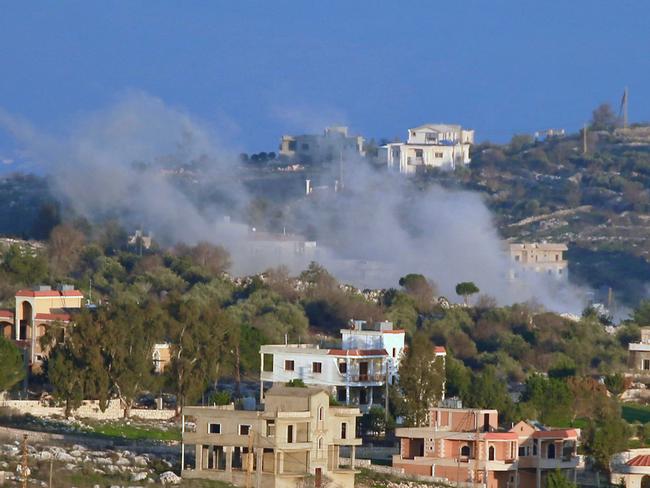 Smoke rises over buildings in the southern Lebanese border town of Blida following a reported Israeli bombardment on January 6, 2024, amid ongoing battles between Israel and Palestinian Hamas militants in the Gaza Strip. (Photo by AFP)