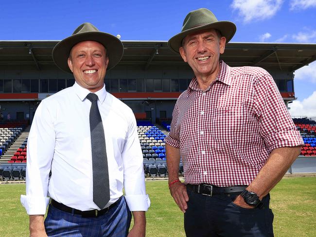 Premier Steven Miles and DP Cameron Dick visit BB Print Stadium in Mackay as part of the Election. Pics Adam Head