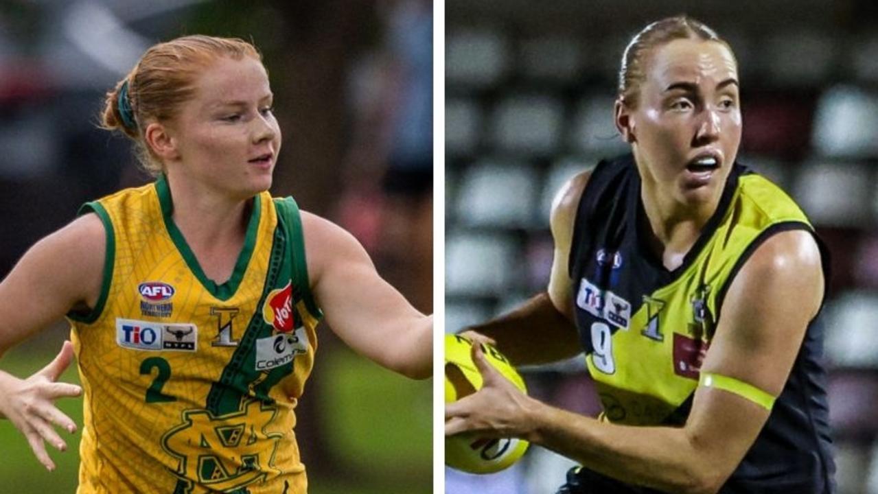 Emily Forshaw for St Mary's and Eliza Hand for the Nightcliff Tigers in the 2024-25 NTFL season.