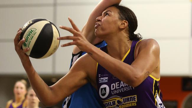 Liz Cambage with the ball for the Melbourne Boomers. Picture: Stuart Milligan