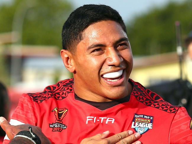 HAMILTON, NEW ZEALAND - NOVEMBER 11:  Jason Taumalolo celebrates during the 2017 Rugby League World Cup match between the New Zealand Kiwis and Tonga at Waikato Stadium on November 11, 2017 in Hamilton, New Zealand.  (Photo by Renee McKay/Getty Images)