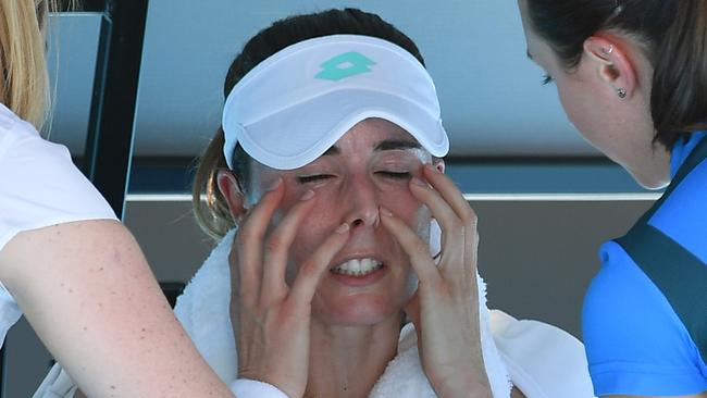 Alize Cornet feels the heat. Photo: AAP