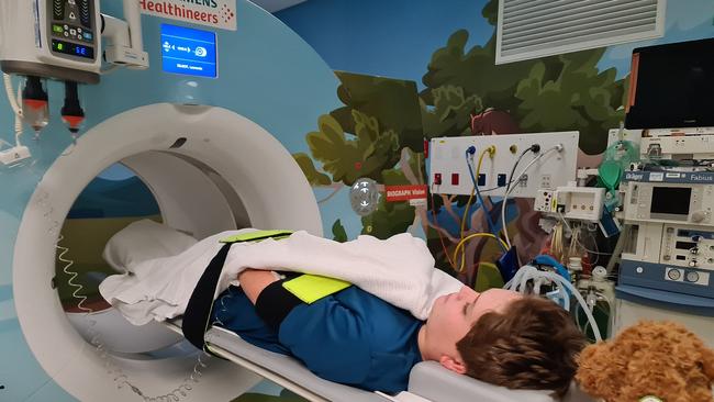 Leo Dilnot having an MRI scan. Picture – contributed.