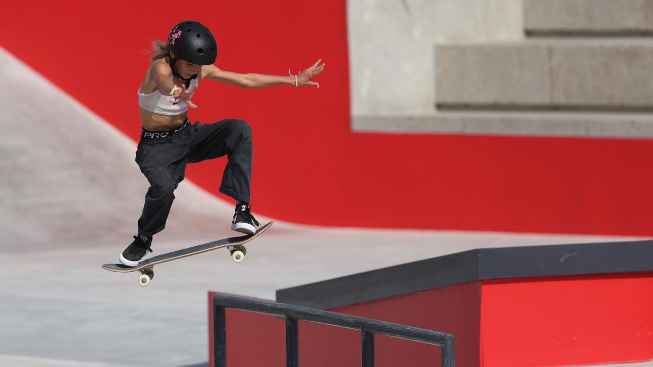 Chloe Covell competes in the women's street quarterfinals of the Sharjah Skateboarding Street and Park World Championships 2023 in the United Arab Emirates. Picture: Getty Images