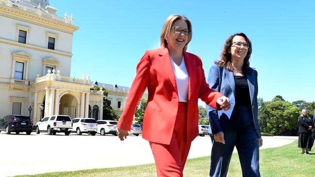 MELBOURNE, AUSTRALIA - NewsWire Photos - 19 DECEMBER, 2024:  Premier Jacinta Allan with new treasurer Jaclyn Symes at Government House.. Picture: NewsWire / Andrew Henshaw