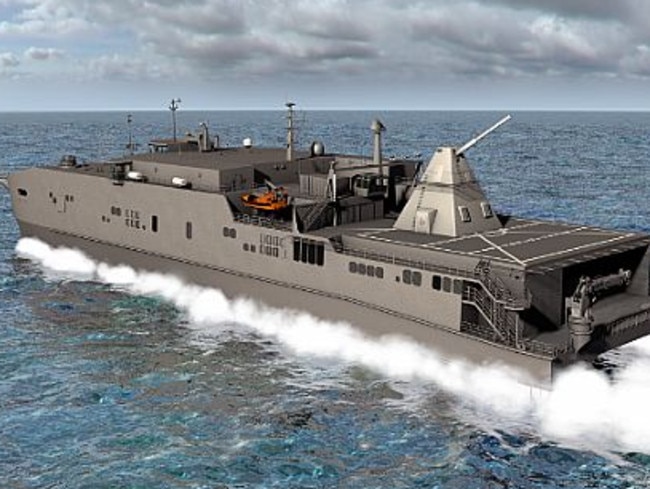 Artist rendering shows the Office of Naval Research-funded electromagnetic rail gun installed aboard the joint high-speed vessel USNS Millinocket (JHSV 3). Picture: US Navy