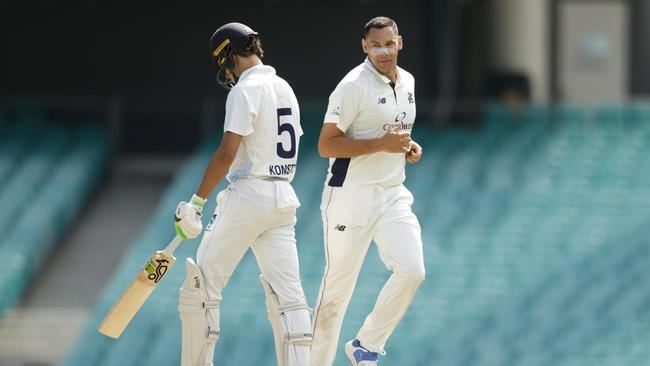 Scott Boland couldn’t believe the youngster’s audacity. (Photo by Darrian Traynor/Getty Images)