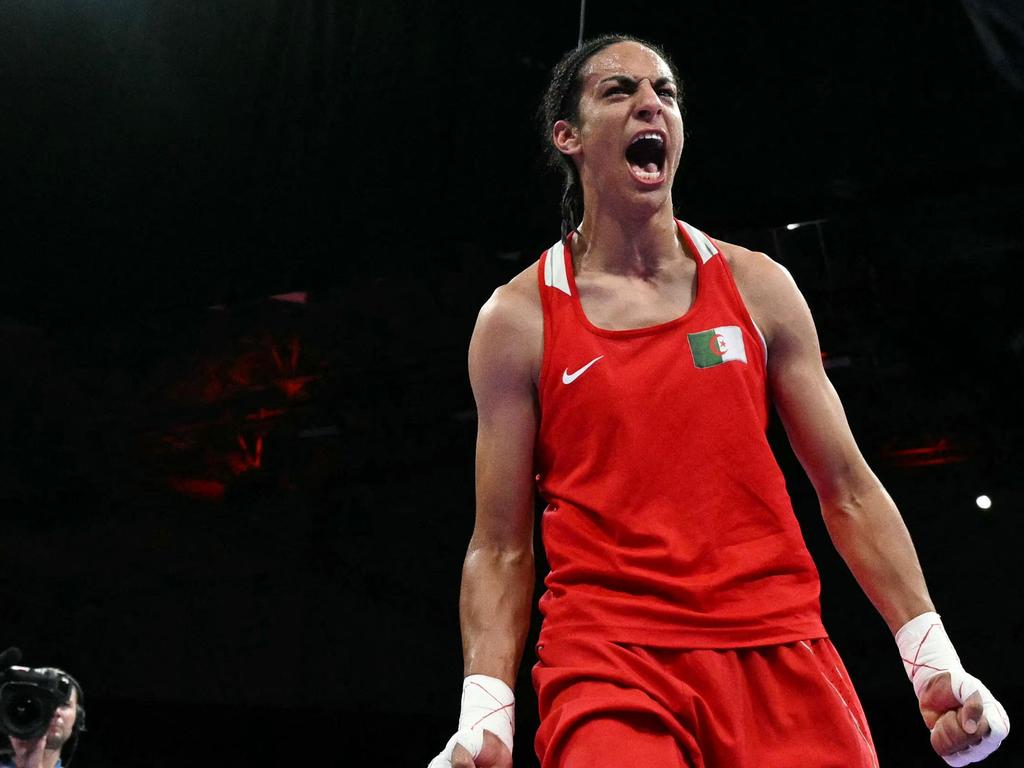 Here Khelif celebrates her victory over Hungary's Anna Luca Hamori in the women's 66kg quarter-final boxing match on August 3. Picture: Mohd Rasfan/ AFP