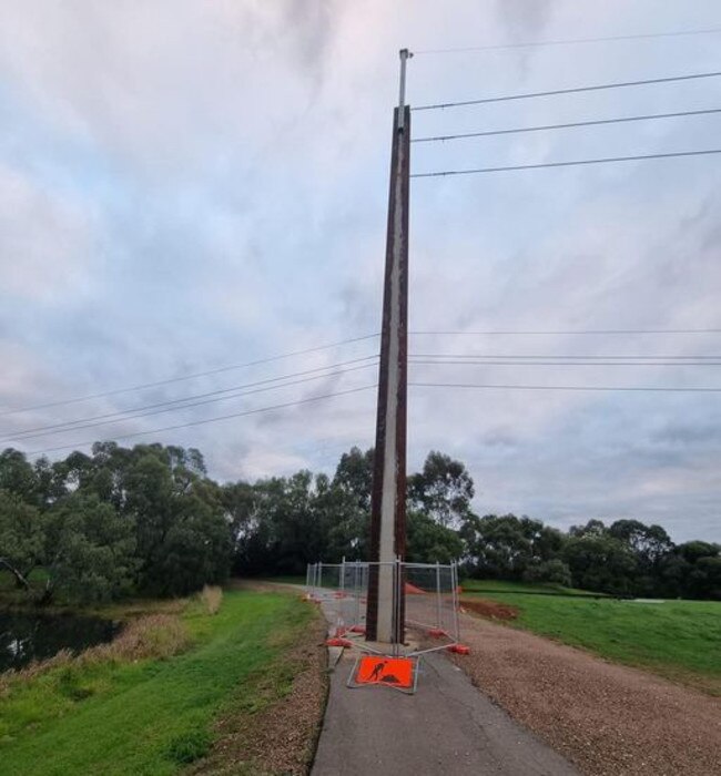 The Stobie pole was placed directly in the middle of a bike path in Bolivar. Picture: Facebook