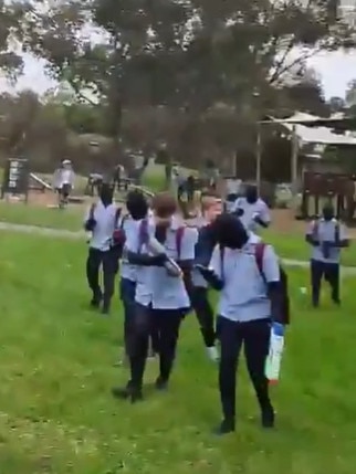 Students march for muck-up day. Picture: Twitter