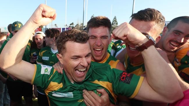 Leongatha completed back-to-back flags in the Gippsland league this year and will play Wonthaggi in the grand final rematch in the first month of next season. Picture: Yuri Kouzmin