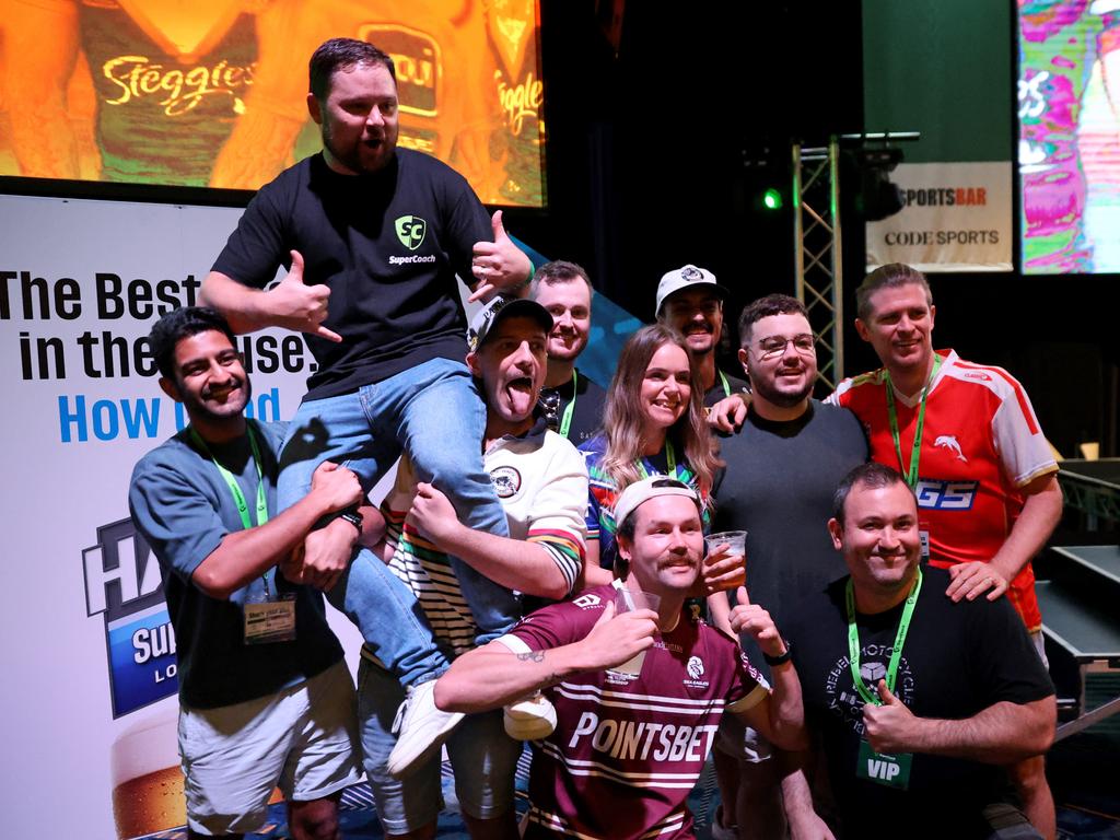 NRL fans get excited at the SuperCoach Viva non-Vegas Party at the Star Casino in Sydney with Tom Sangster. Picture: Damian Shaw