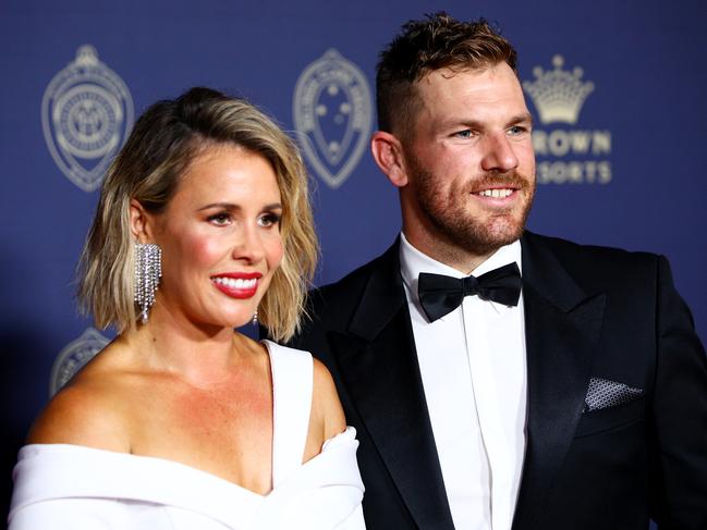 One-day captain Aaron Finch with wife Amy. Picture: Getty Images