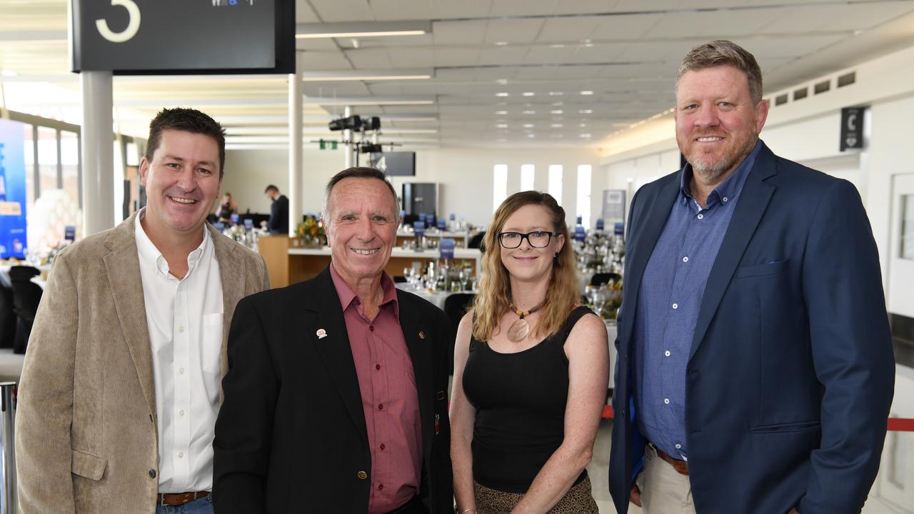 At the Future Toowoomba lunch are (from left) Jason Leslie, Mick Smith, Tash Hayes and Garrick Morgan at Wellcamp Airport, Friday, December 3, 2021. Picture: Kevin Farmer