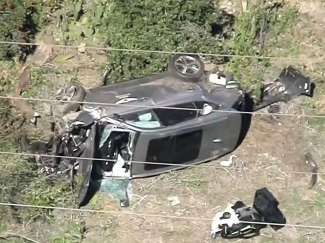 Golf superstar Tiger Woods had to be extricated from his car with the jaws of life and rushed to hospital with major injuries after a horror rollover in Los Angele, Picture: nbcnews