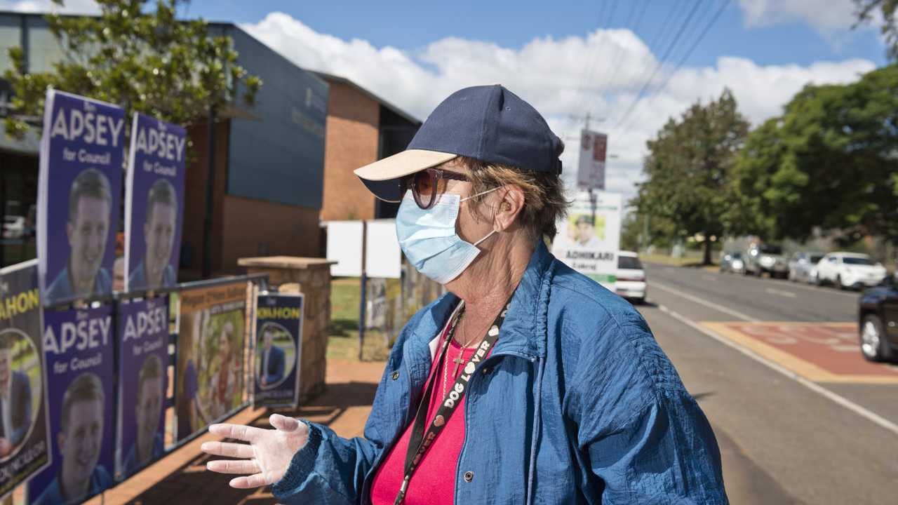 Lorraine Thomas after voting at Harristown State High School on Toowoomba Regional Council local government election day, Saturday, March 28, 2020. Picture: Kevin Farmer