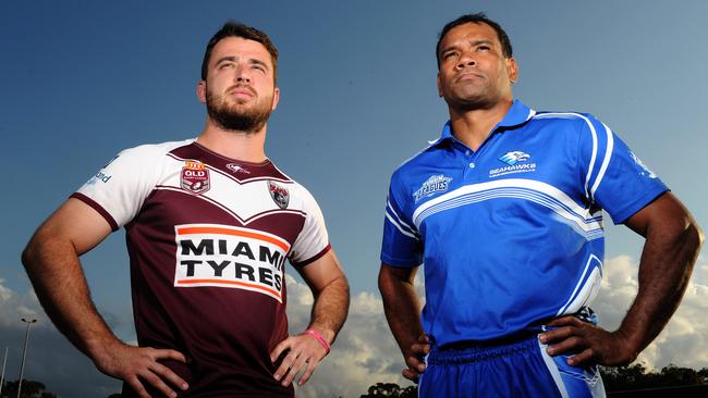 Opposing captains Jacob Grant and Rob Apanui ahead of the 2016 grand final. Picture: John Gass