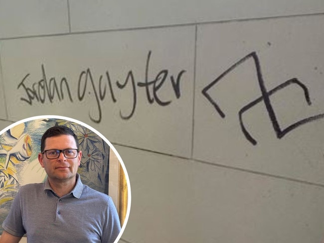 pictured is the anti-Semitic graffiti