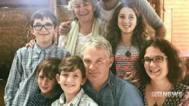 Peter Miles (centre) with his wife Cynda Miles (back), their daughter Katrina Miles (right) and her four children. Peter is believed to have shot his wife, his daughter and his daughter’s four children in a murder-suicide in Osmington on Friday, May 11, 2018. Picture: Nine News