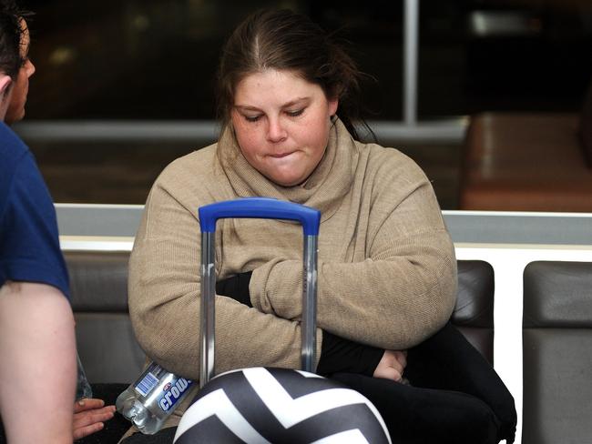 Cassie Sainsbury’s sister Khala, pictured at the airport. Picture: Greg Higgs