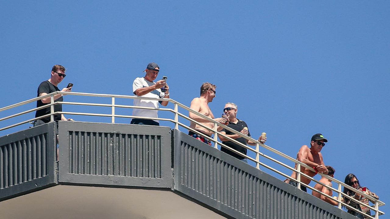 Fans enjoy the GC500 from the rooftops. Picture: Glenn Campbell