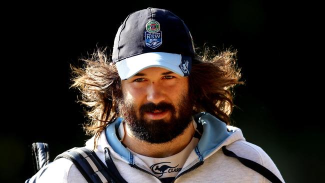 Aaron Woods arrives for NSW Blue's State of Origin training at the Pacific BAy Resort,Coffs Harbour .Picture Gregg Porteous