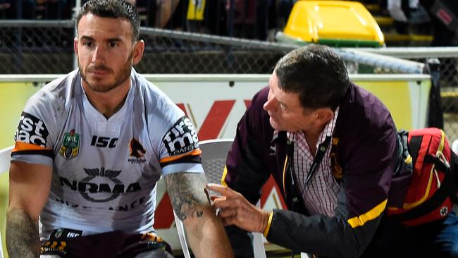 Darius Boyd on the bench icing his hamstring.