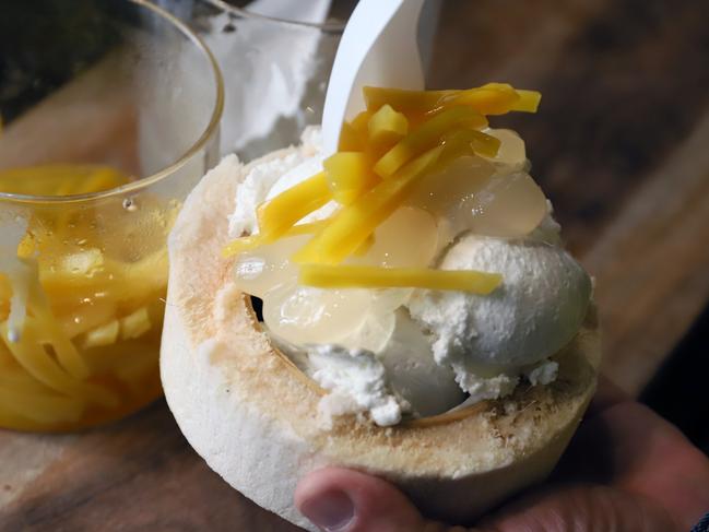 Thanon Khaosan’s coconut ice cream with mango. Picture: Jenifer Jagielski