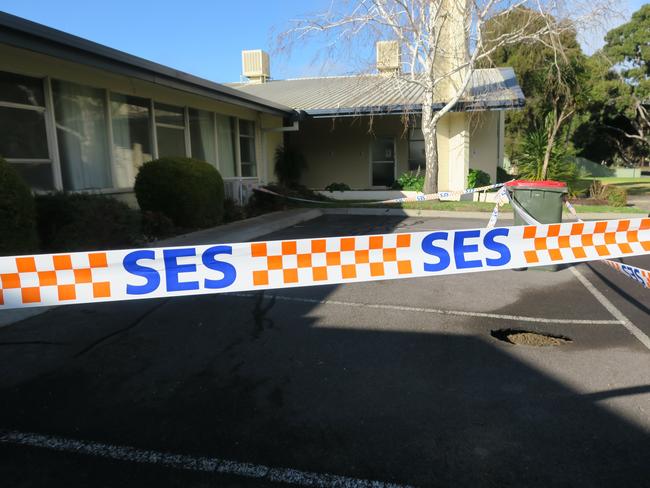 Victoria State Emergency Service crews were called to a sinkhole outside The Church of Jesus Christ of Latter-Day Saints, in Flora Hill at 10.10pm, Tuesday August 2. Picture: Zizi Averill