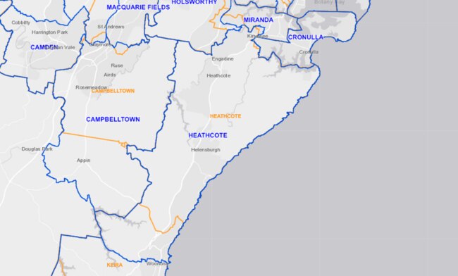 The seat of Heathcote was redrawn after the 2019 election. Picture: NSW Election Commission