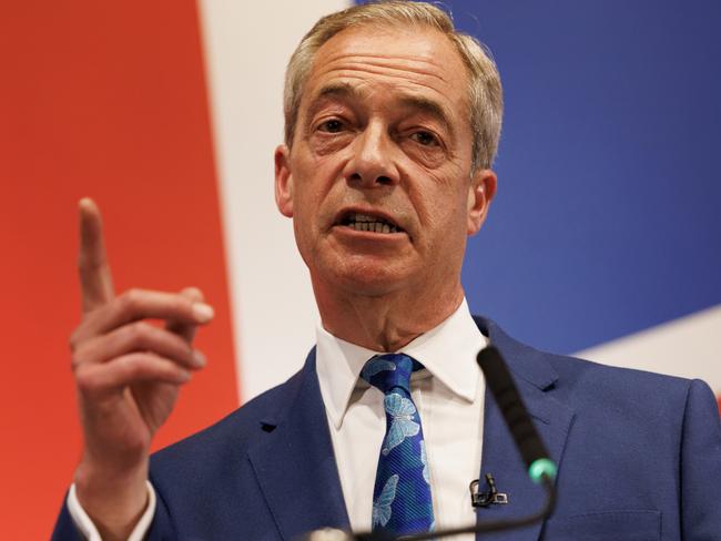 LONDON, ENGLAND - JUNE 03: New Reform UK leader Nigel Farage announces that he will stand during the upcoming general election during a press conference on June 3, 2024 in London, England. Nigel Farage announces he is to stand as a candidate in the forthcoming General Election as he takes over as leader of The Reform Party from Richard Tice.  (Photo by Dan Kitwood/Getty Images)