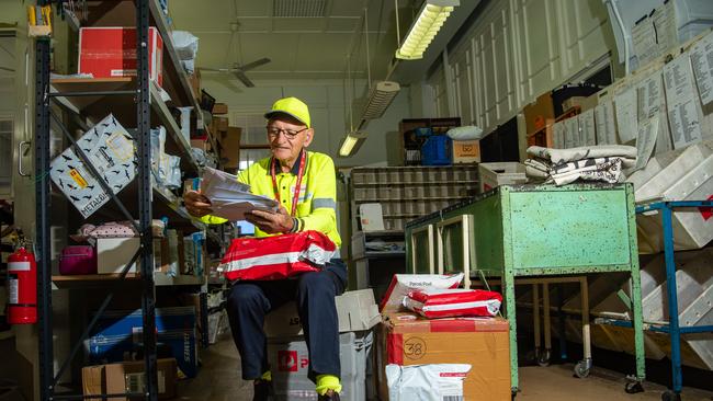 Laidley Post Office contractor Harold Schulz, sorts through some mail. PHOTO: ALI KUCHEL