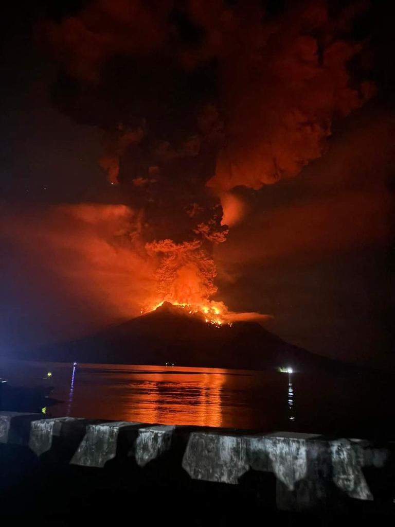 The eruption has prompted authorities to issue a tsunami alert and evacuate over 11,000 residents to flee their homes. Picture: Center for Volcanology and Geological Hazard Mitigation / AFP